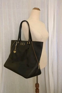 DKNY Black Leather Double Zip Tote Large - Picture 1 of 5