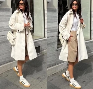 Gabardina Zara de gran tamaño para mujer talla M/L marfil forrado bolsillos algodón de gran tamaño - Imagen 1 de 11