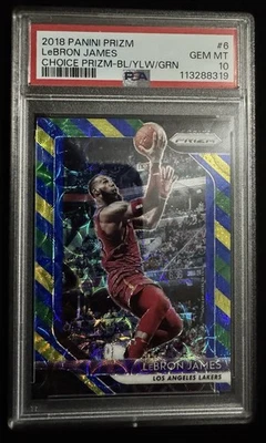 LeBron James PSA 10 GEM MT  #6 CHOICE PRIZM-BL/YLW/GRN Lakers 2018/19 - Image 1 of 2