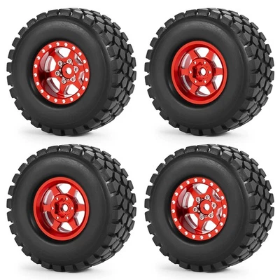 RCBATER 4Pcs Beadlock Wheel Rim w/ Rubber Tire for Axial 1/24 SCX24 Rock Crawler - Image 1 of 4
