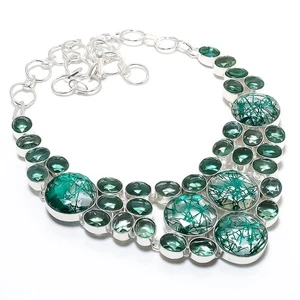 Cuarzo rutilo verde, piedras preciosas de apatita 925 collar de joyería de pl... - Imagen 1 de 5