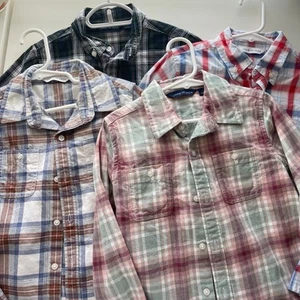 LOT OF 4 Janie And Jack Boys Casual Button Shirt Size 5 Poplin Plaid Long Sleeve - Picture 1 of 11
