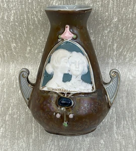 Antike Schafer & Vater Jugendstil Kamee Frauenköpfe Vase German Jasperware - Bild 1 von 3