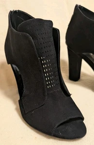 Eva & Zoe Black Suede Ankle Boots Size 10 Zipper Heels Peep Toe N53 - Picture 1 of 5