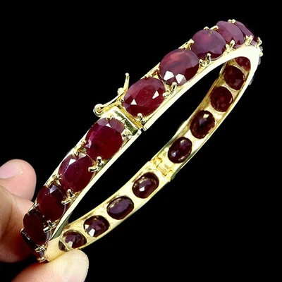 Pulseira de prata esterlina 925 oval rubi 9x7 mm joias de pedra preciosa natural 6,5 polegadas - Imagem 1 de 4