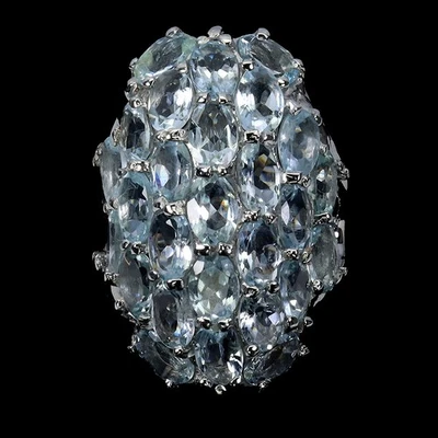 Anillo de plata de ley 925 ovalado aguamarina 6x4 mm piedras preciosas naturales joyería 8 Foto 1 de 4