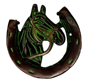 Handcrafted Brass Green Horse Face Shape Doorbell Victorian Style Door Knocker - Picture 1 of 7
