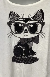 T-shirt bianca oversize motivo gatto DONNA FRENCH CONNECTION taglia small (480S) - Foto 1 di 4
