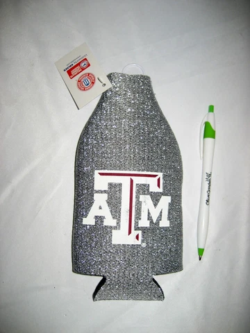 Collegiate Licensed Texas A&M 12oz Bottle Glitter Foam Zippered Koozie Cooler Cover