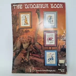 Vtg Counted Cross Stitch Patterns Boy Dinosaur Book 7 Designs Kids Retro 80s K16 - Picture 1 of 3