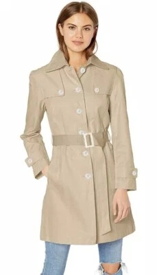 Nanette Lepore Large Khaki Belted Long Trench Autumn Jacket Rain Coat Princess - Image 1 of 4