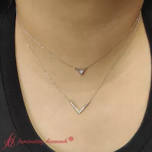 1/6 Ctw Round Cut Lab Created Diamond Stacking Necklace Pendant 14K Gold - Picture 1 of 23