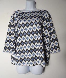 Sonia Bogner Womens 6 Lace Blouse Top Crochet White Black Blue Cut Out READ - Picture 1 of 15