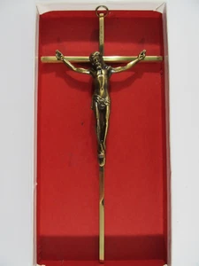 Vintage Messing Kruzifix Jesus Christus am Kreuz INRI Wandhängend guter Zustand - Bild 1 von 5