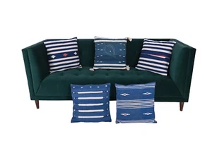 Set of 5 cotton cushion covers with handwoven weave featuring geometric pattern - Picture 1 of 2
