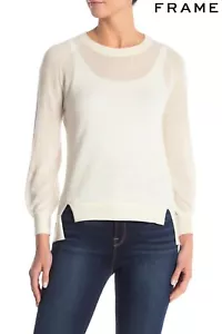FRAME NWT $295 100% CASHMERE CREW NECK HIGH/LOW OFF WHITE SWEATER. SZ M - Picture 1 of 11