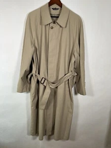Jos A Bank Trench Coat Mens 42R Beige Tan Belted Single Breast Removable Lined - Picture 1 of 16