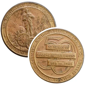 1898-1948 The Northwest Paper Company 50th Anniversary Bronze Medallion - Picture 1 of 3