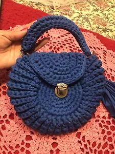 OREO Tasche Handarbeit mit T-Shirt Garn 100% Baumwolle. Farbe KÖNIGSBLAU. - Bild 1 von 4