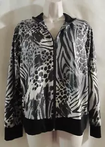 SLINKY BRAND~Black & Gray~Mixed Animal Print~ Zippered Jacket~Small~ WORN ONCE - Picture 1 of 8