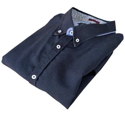 Spitalfields Shirt Men's UK Size 2XL Long Sleeve Navy Blue Dotted - Image 1 of 4