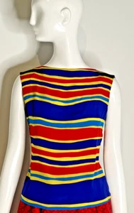 THIERRY MUGLER Wavy Striped Sleeveless Silk Top Size 36 France, Vintage 1980s - Picture 1 of 9