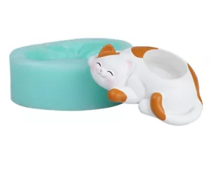 Fat Cat candlestick candle holder animal lucky cat mould Resin Silicone Mold - Picture 1 of 7