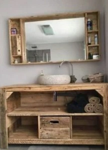 Mobile bagno in legno massello in stile industrial vintage design cm 160x40 h80 - Foto 1 di 2