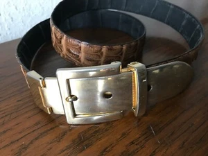 Leder-Gürtel mit Messingschließe - Reptiloptik - Mittellbraun - 95 bis100 cm - Bild 1 von 10