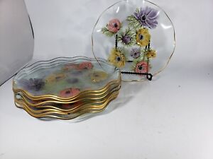 8 Pilkington-Chance Michael Harris Anemone Glass Plates Poppy  Vintage 1965