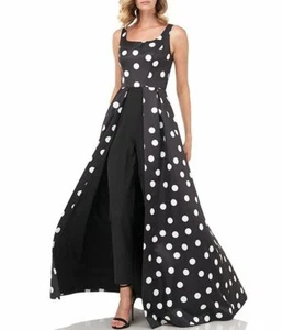 NWT Kay Unger Kimberly Kay Polka Dot Black White Dressy Jumpsuit 2 $328 - Picture 1 of 6