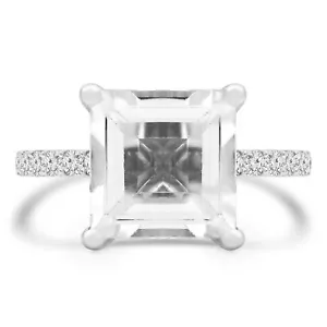 3.31 CT Square AAA White Topaz Pave Engagement Ring 14K White Gold - Picture 1 of 4