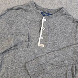 Ralph Lauren Henley Shirt Men M Gray Pullover Preppy Crewneck Heathered Gorpcore - Picture 1 of 9