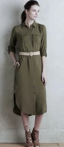 MAEVE ANTHROPOLOGIE Olive Green Midi Length Rayon Fall Shirt Dress Size 6 - Picture 1 of 9