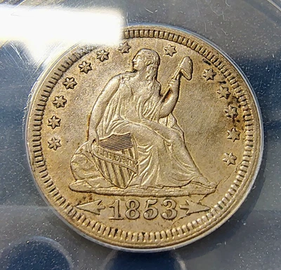 Cuarto libertad sentada 1853 - flechas y rayos - ANACS EF (XF) 45 detalles - limpio Foto 1 de 4