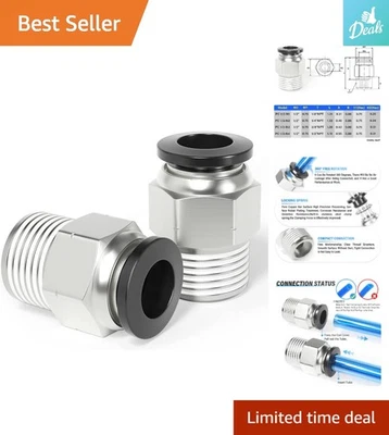 5-Pack Male Straight Connect Fittings - 1/2 Inch Tube OD x 3/8" NPT, Lightweight - Image 1 of 4