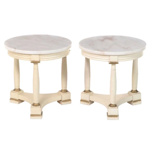 Hollywood Regency pair of Side Tables plant stands Empire marble gilt Guéridons Cover