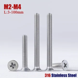 M2/M2.5...-M4 Phillips Countersunk Screw Flat Head Bolts 316 Stainless Steel  - Picture 1 of 61