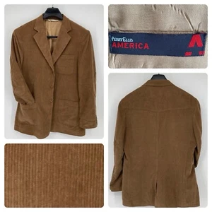 Perry Ellis Corduroy Blazer Mens 44R Brown 3-Btn Elbow Patches Cotton Sport Coat - Picture 1 of 14