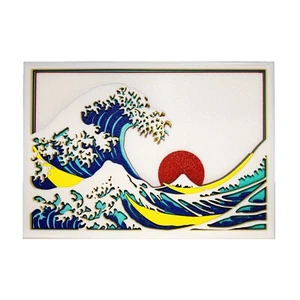 3D Schicht Wandbild, Die große Welle Japanischer Kunstdruck mit Rahmen, Modern Home - Bild 1 von 13