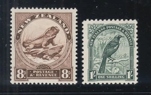 New Zealand Sc 194, 196, MLH. 1935 8p Lizard & 1sh Parson Bird, fresh, VLH - Picture 1 of 1