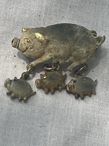 Vintage Schwein Pin mit drei Babys - Bild 1 von 8