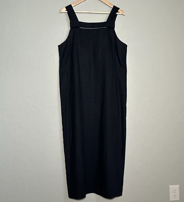 Maxi Vestido Dana Kay Negro Sin Mangas Mezcla de Lino Talla 16 Modesto Cottage Boho Foto 1 de 4