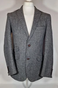Mens Marks And Spencer 40 Chest Luxury Wool Moon Tweed Jacket Grey Herringbone - Picture 1 of 7