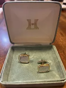 Vintage Hannoush Jewelers Men's Cufflinks Gold Silver Plated Rectangle - Picture 1 of 3
