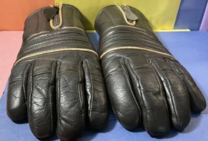 Vtg Gloves Men Winter. Dark Brown Tan Striped Vinyl Acrylic Retro Hang Clip Mint - Bild 1 von 6