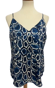Express Women's Sleeveless Blue And White Snake Skin Print V-Neck Blouse Size M - Picture 1 of 12