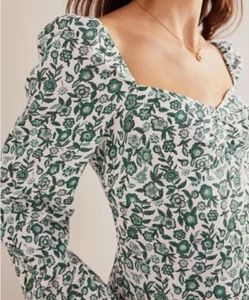 BNWT Ladies BODEN 14 Linen Mini Shift Dress Long Bottle Green Bloom Long Sleeve - Picture 1 of 11