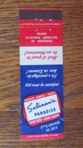 CUBIERTA DE CERILLA DE DENVER, COLORADO: SALIMAN'S PARADISE RESTAURANTE CERILLA -A - Imagen 1 de 1