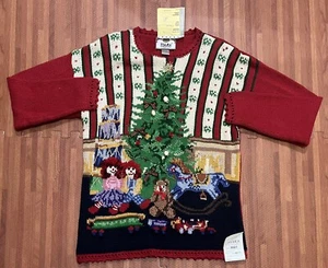 Suéter Vintage Tiara Internacional Árbol de Navidad Rojo Mediano Bordado con Cuentas - Imagen 1 de 12